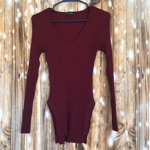 Ambiance Apparel Red Burgundy Ribbed Long Sleeve Sweater